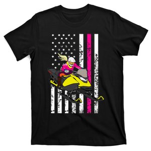 American Snowmobile Rider American Flag Snowmobile T-Shirt