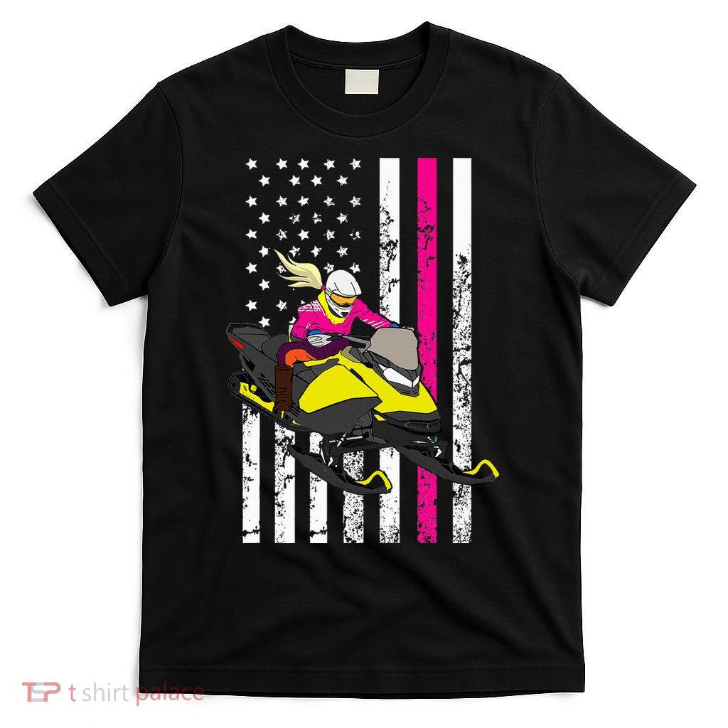 American Snowmobile Rider American Flag Snowmobile T-Shirt