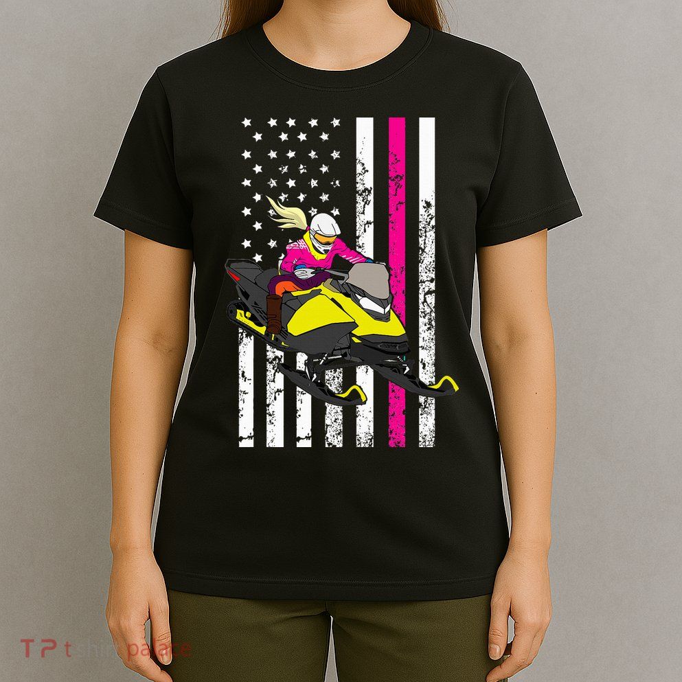 American Snowmobile Rider American Flag Snowmobile T-Shirt