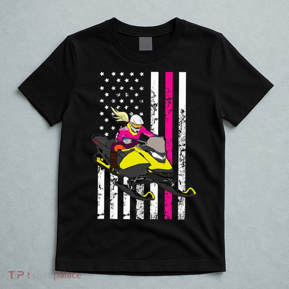 American Snowmobile Rider American Flag Snowmobile T-Shirt