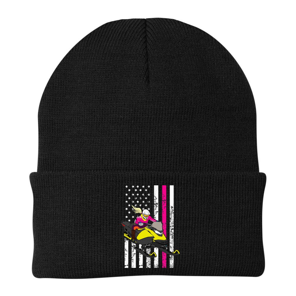American Snowmobile Rider American Flag Snowmobile Beanie