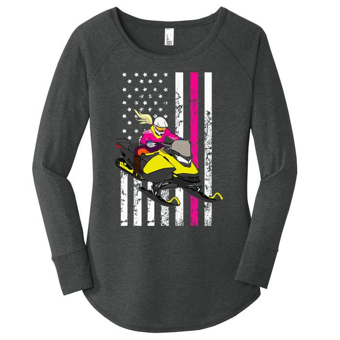 American Snowmobile Rider American Flag Snowmobile Women's Perfect Tri Tunic Long Sleeve Shirt