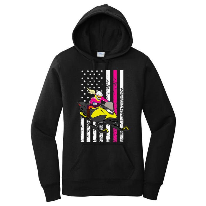 American Snowmobile Rider American Flag Snowmobile Women's Pullover Hoodie