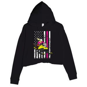 American Snowmobile Rider American Flag Snowmobile Crop Fleece Hoodie