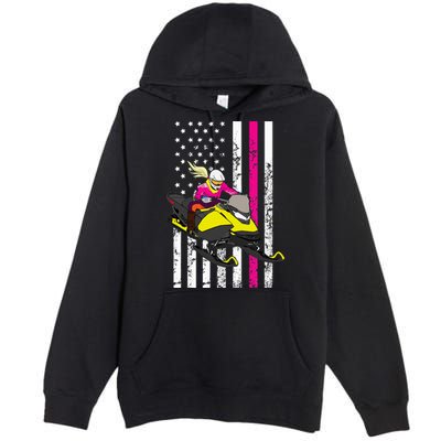 American Snowmobile Rider American Flag Snowmobile Premium Pullover Hoodie