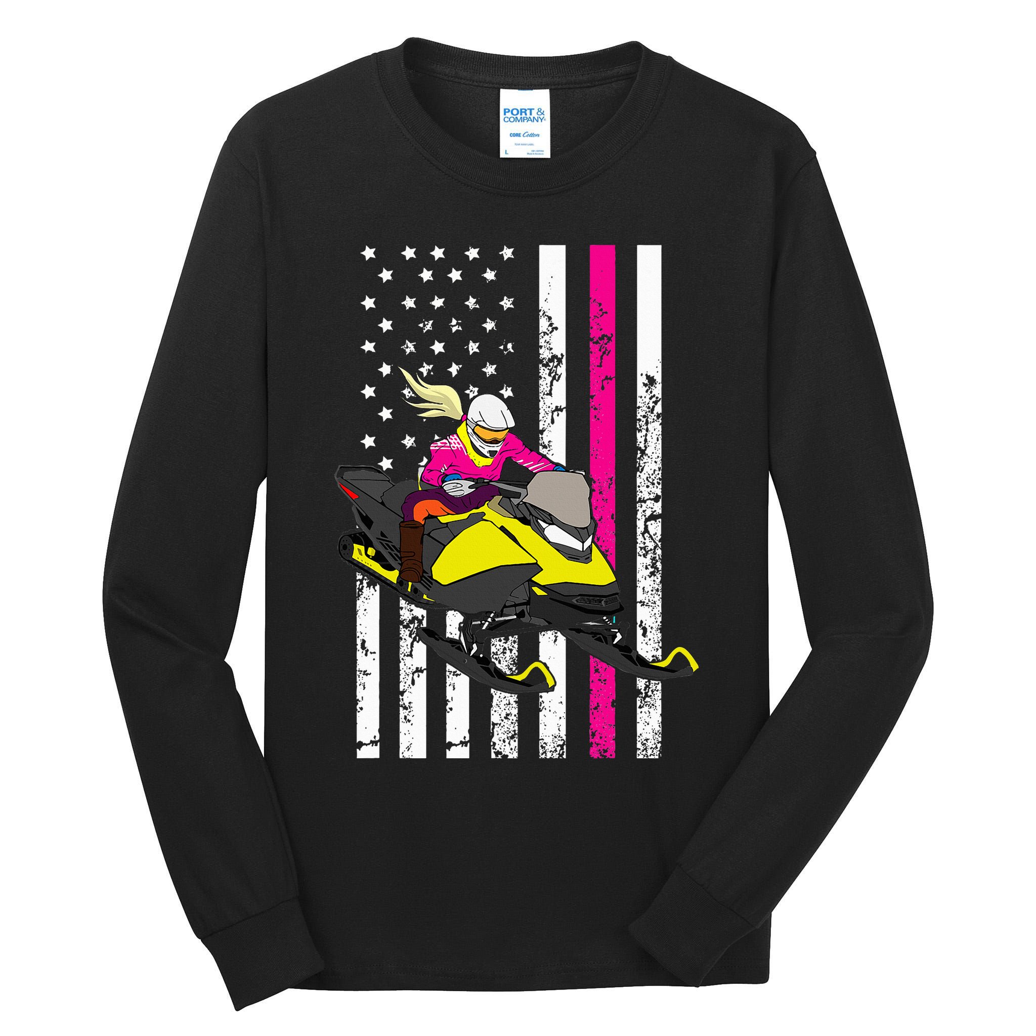 American Snowmobile Rider American Flag Snowmobile Tall Long Sleeve T-Shirt