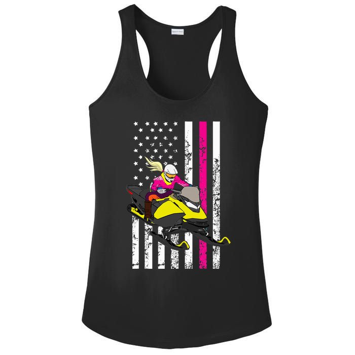 American Snowmobile Rider American Flag Snowmobile Ladies PosiCharge Competitor Racerback Tank