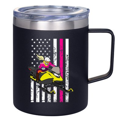 American Snowmobile Rider American Flag Snowmobile 12oz Stainless Steel Coffee Mug