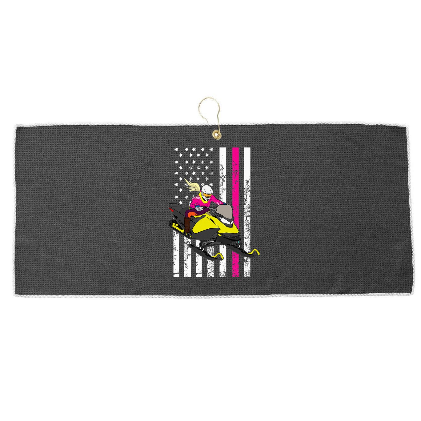 American Snowmobile Rider American Flag Snowmobile Large Microfiber Waffle Golf Towel