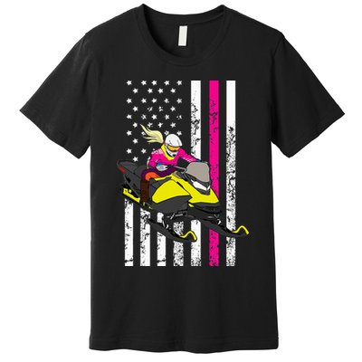 American Snowmobile Rider American Flag Snowmobile Premium T-Shirt