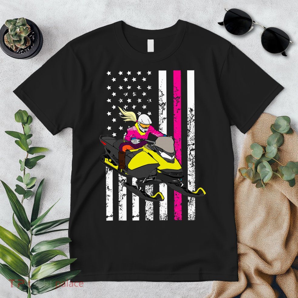 American Snowmobile Rider American Flag Snowmobile Premium T-Shirt