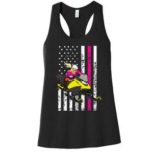 American Snowmobile Rider American Flag Snowmobile Women's Racerback Tank