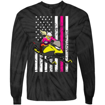 American Snowmobile Rider American Flag Snowmobile Tie-Dye Long Sleeve Shirt