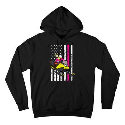 American Snowmobile Rider American Flag Snowmobile Tall Hoodie