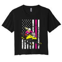 American Snowmobile Rider American Flag Snowmobile Women's Crop Top Tee