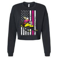American Snowmobile Rider American Flag Snowmobile Cropped Pullover Crew
