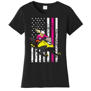 American Snowmobile Rider American Flag Snowmobile Women's T-Shirt