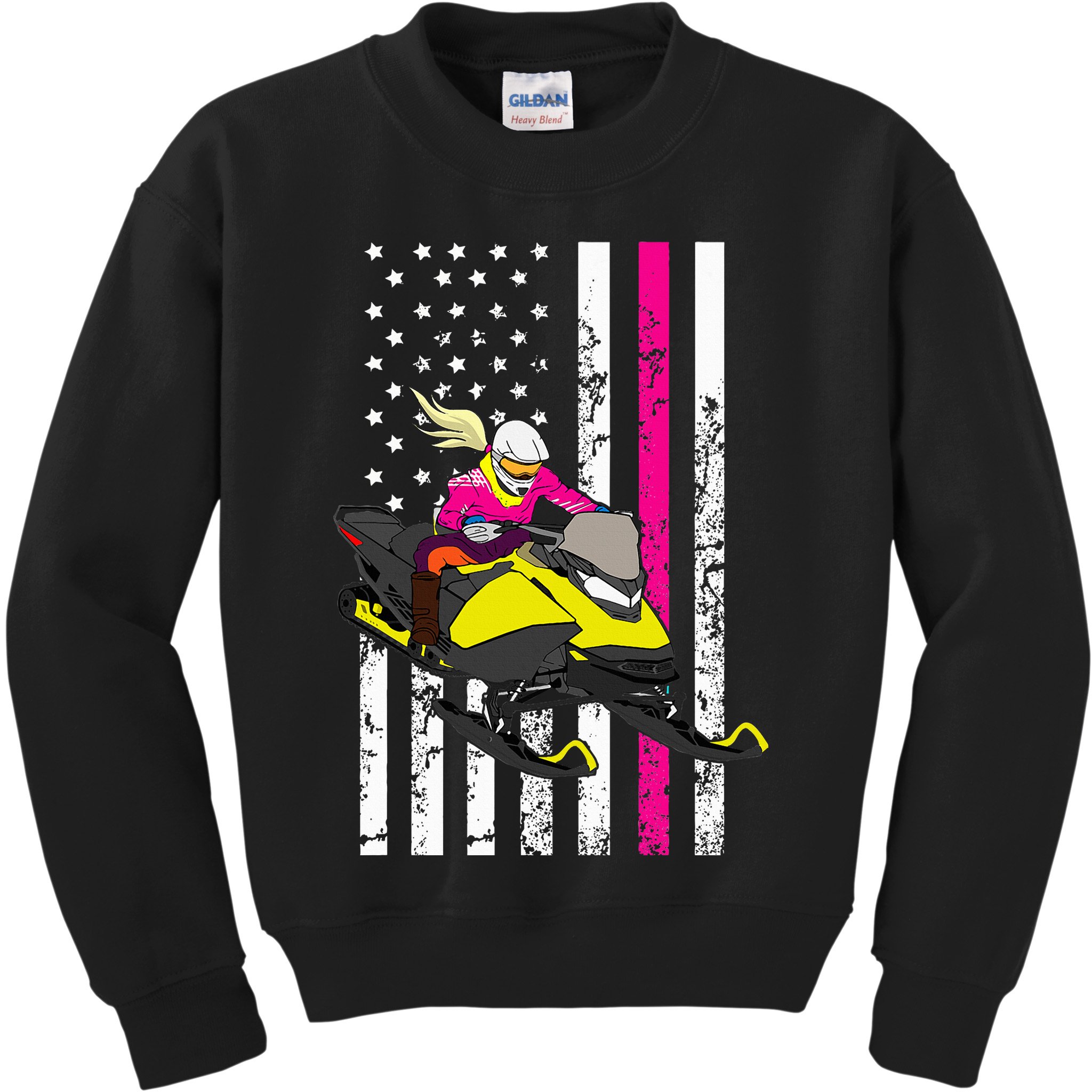 American Snowmobile Rider American Flag Snowmobile Kids Sweatshirt