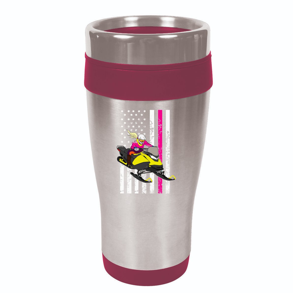 American Snowmobile Rider American Flag Snowmobile 16oz Travel Tumbler