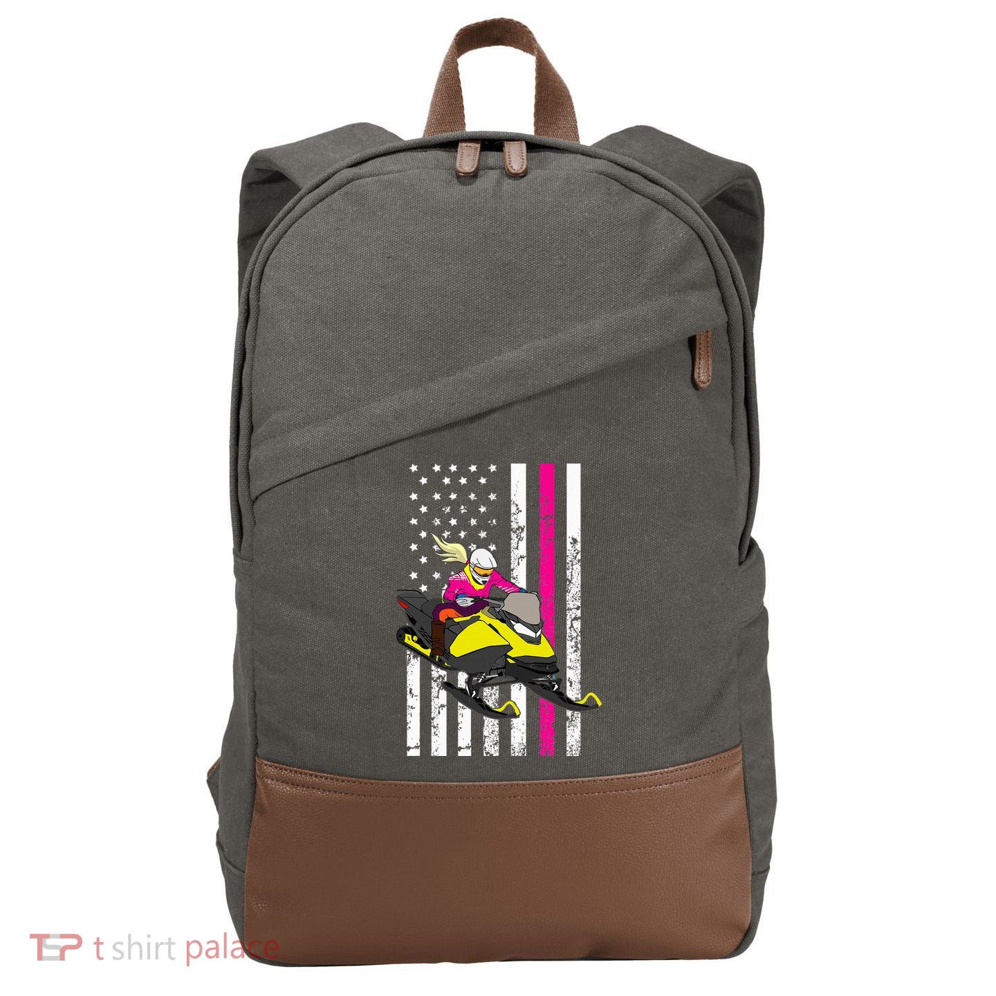 American Snowmobile Rider American Flag Snowmobile Cotton Canvas Backpack