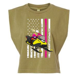 American Snowmobile Rider American Flag Snowmobile Garment-Dyed Women's Muscle Tee