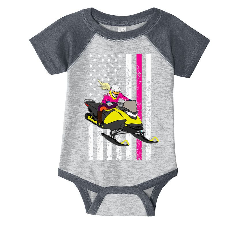 American Snowmobile Rider American Flag Snowmobile Infant Baby Jersey Bodysuit