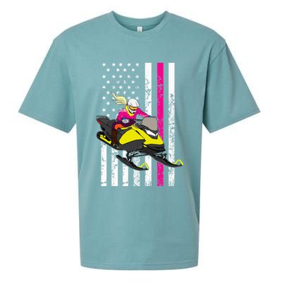 American Snowmobile Rider American Flag Snowmobile Sueded Cloud Jersey T-Shirt