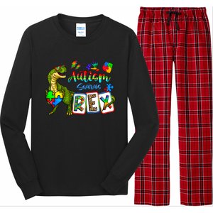 Autism Saurus Rex Dino T Rex Heart Autism Awareness Month Gift Long Sleeve Pajama Set