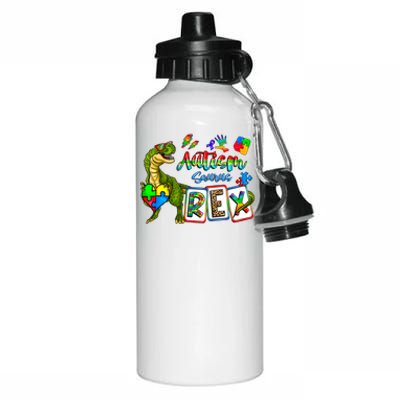 Autism Saurus Rex Dino T Rex Heart Autism Awareness Month Gift Aluminum Water Bottle 