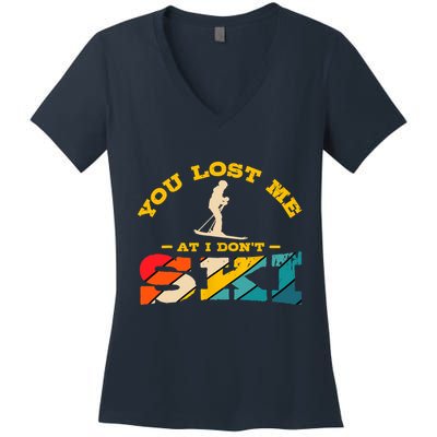 Alpine Ski Retro Vintage Slope Downhill Skiing Skier Sport Women's V-Neck T-Shirt