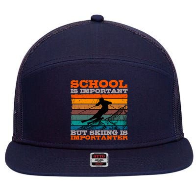Alpine Ski Retro Vintage School Slope Downhill Skiing Skier 7 Panel Mesh Trucker Snapback Hat