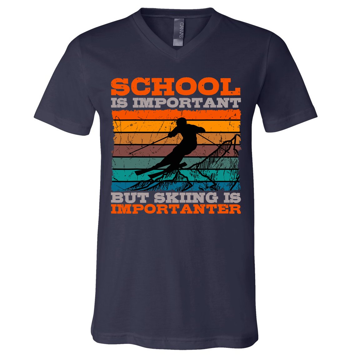Alpine Ski Retro Vintage School Slope Downhill Skiing Skier V-Neck T-Shirt