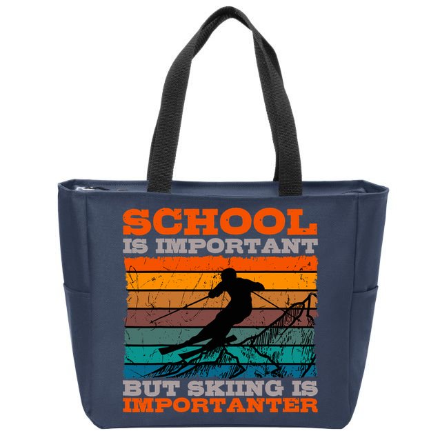 Alpine Ski Retro Vintage School Slope Downhill Skiing Skier Zip Tote Bag