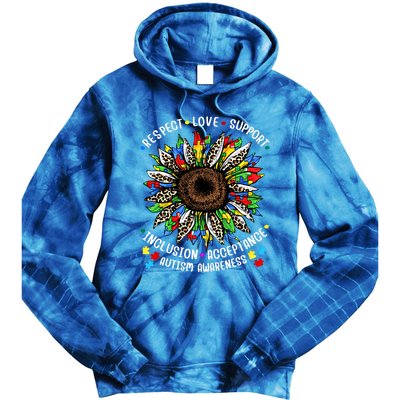 Autism Sunflower Respect Love Support Autism Awareness Gift Tie Dye Hoodie