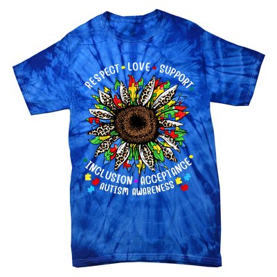 Autism Sunflower Respect Love Support Autism Awareness Gift Tie-Dye T-Shirt