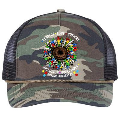 Autism Sunflower Respect Love Support Autism Awareness Gift Retro Rope Trucker Hat Cap