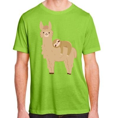 Adorable Sloth Relaxing On A Llama Funny Llama Sloth Adult ChromaSoft Performance T-Shirt