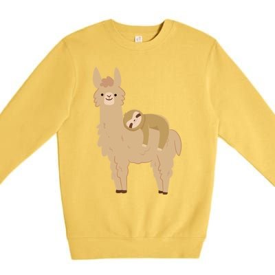 Adorable Sloth Relaxing On A Llama Funny Llama Sloth Premium Crewneck Sweatshirt