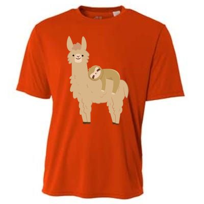 Adorable Sloth Relaxing On A Llama Funny Llama Sloth Cooling Performance Crew T-Shirt