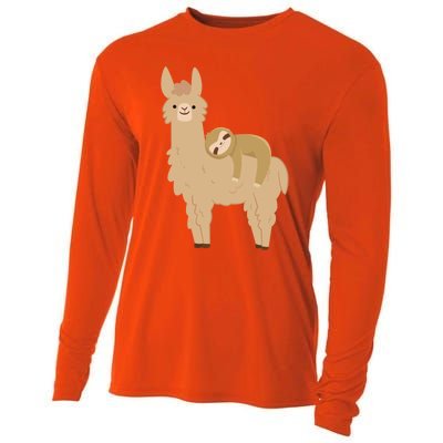 Adorable Sloth Relaxing On A Llama Funny Llama Sloth Cooling Performance Long Sleeve Crew