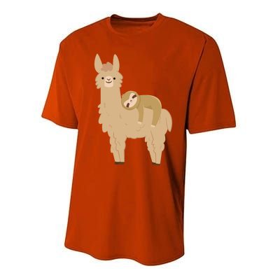 Adorable Sloth Relaxing On A Llama Funny Llama Sloth Performance Sprint T-Shirt