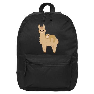 Adorable Sloth Relaxing On A Llama Funny Llama Sloth 16 in Basic Backpack