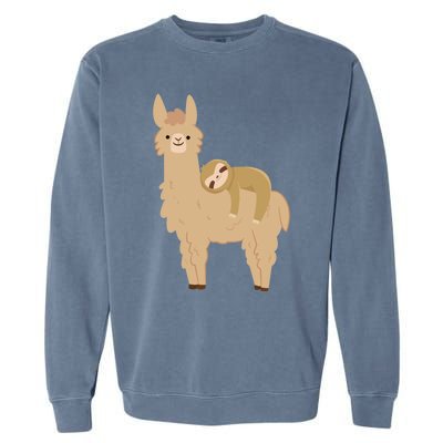 Adorable Sloth Relaxing On A Llama Funny Llama Sloth Garment-Dyed Sweatshirt