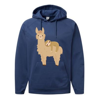 Adorable Sloth Relaxing On A Llama Funny Llama Sloth Performance Fleece Hoodie