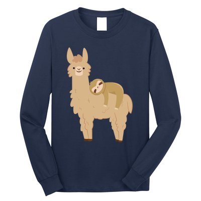 Adorable Sloth Relaxing On A Llama Funny Llama Sloth Long Sleeve Shirt