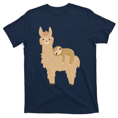 Adorable Sloth Relaxing On A Llama Funny Llama Sloth T-Shirt