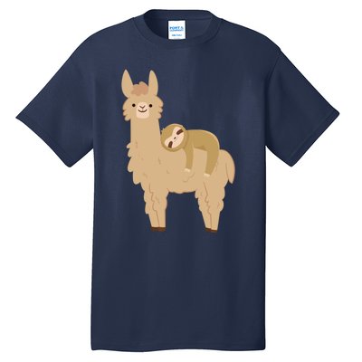 Adorable Sloth Relaxing On A Llama Funny Llama Sloth Tall T-Shirt