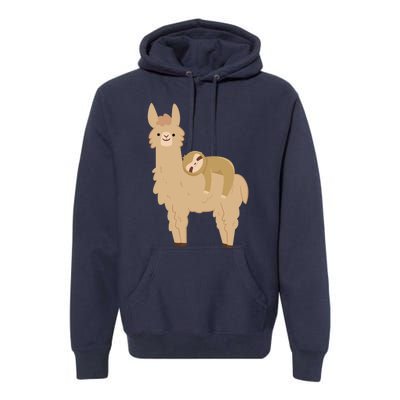 Adorable Sloth Relaxing On A Llama Funny Llama Sloth Premium Hoodie