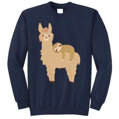 Adorable Sloth Relaxing On A Llama Funny Llama Sloth Tall Sweatshirt