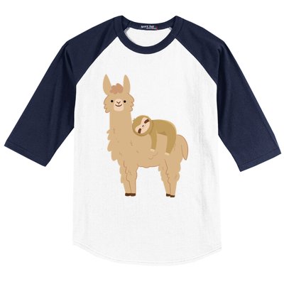 Adorable Sloth Relaxing On A Llama Funny Llama Sloth Baseball Sleeve Shirt